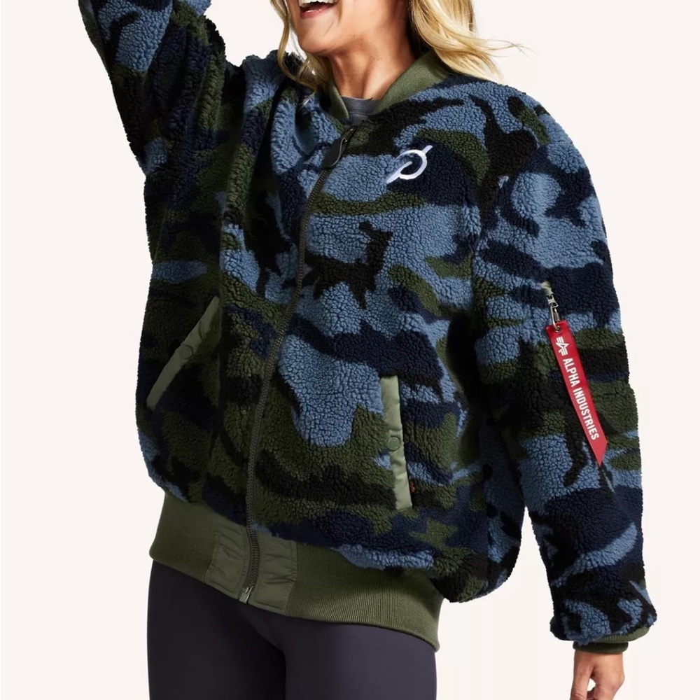 alpha industries x peloton reversible camo fleece